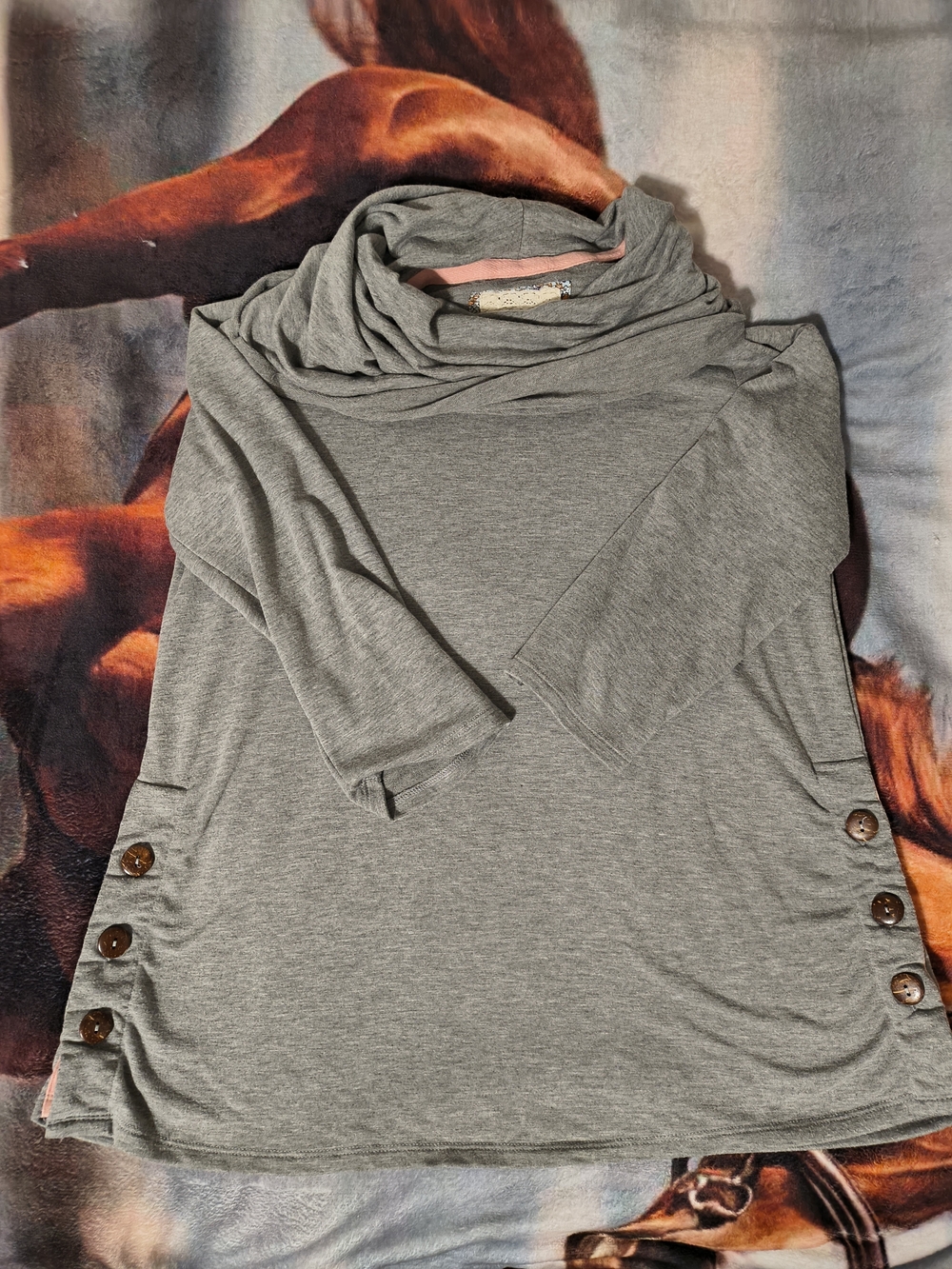 Cupio Gray Cowl Neck Button-Hem Sweater